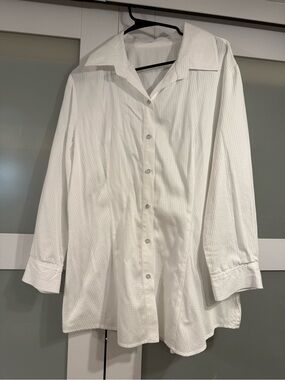 White Textured Long Sleeve Button-Up Shirt with black and white buttons